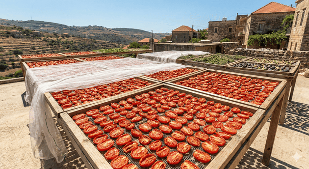 Sun drying tomatoes food preservation without refrigeration Lebanese traditional drying