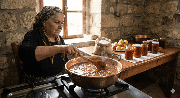 Sugar-based food preservation without refrigeration traditional Lebanese jam cooking